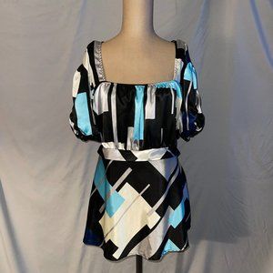 Cato Color Block / Geometric Tunic / Blouse with Empire Tied Waist - 22/24